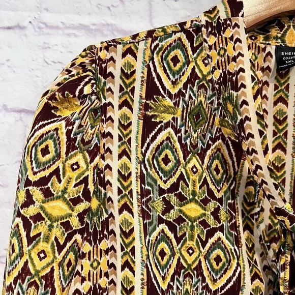 Shein Curve Long Sleeve Geometric Print Blouse Size 1XL Office Career Boho - Picture 4 of 8